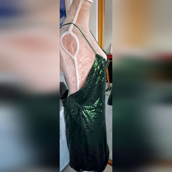 Shein~Green Sequin Criss-cross Strap Backless Formal Mini Dress - Picture 2 of 15